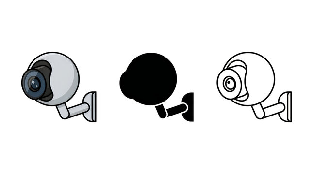 Simple security camera icons in different styles