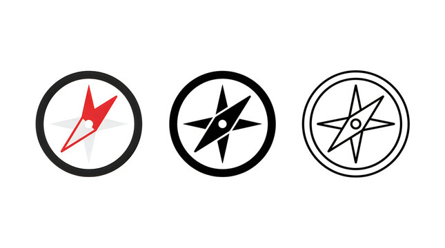 Modern compass and sailboat vector icons set