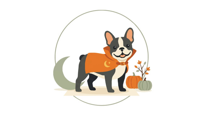 Cute corgi dog illustration with decorative autumn plants inside circular frame. EPS Editable. Vector Illustrations.