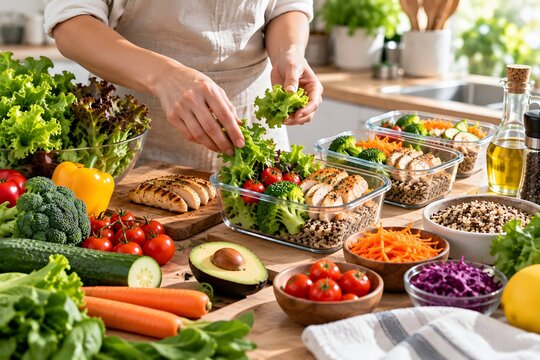 Healthy meal prep with chicken and fresh vegetables