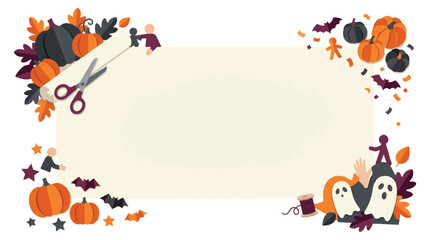 Fototapeta premium Halloween autumn border frame with pumpkins ghost bats leaves. EPS Editable. Vector Illustrations.
