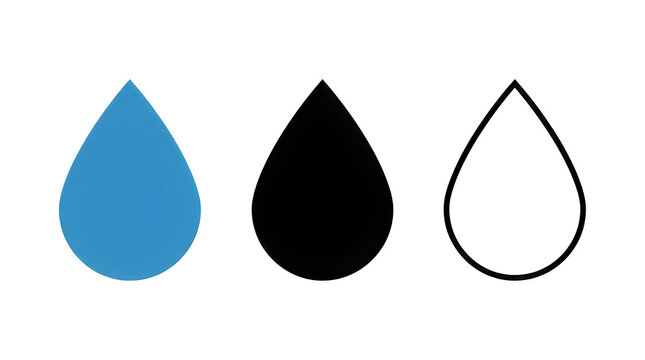 Three water droplet icons in different colors