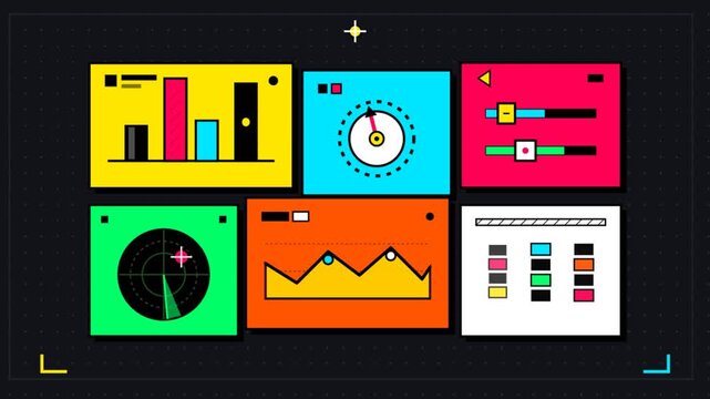 Dynamic 2D Vector UI Dashboard with Moving HUD Data Visualizations