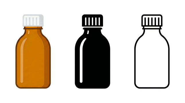 Three medicine bottles with different colors