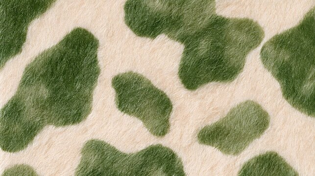 Olive Green and Warm Beige Cowhide Pattern with Soft Textured Fur Surface