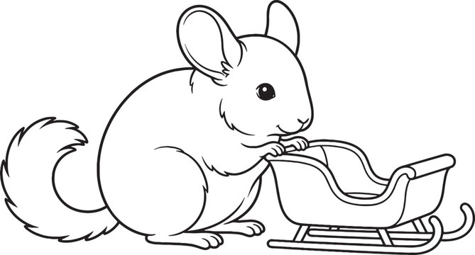 Christmas Coloring Page Chinchilla With Holiday Sleigh