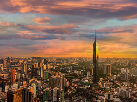 Aerial View of Kuala Lumpur, Malaysia at Sunset