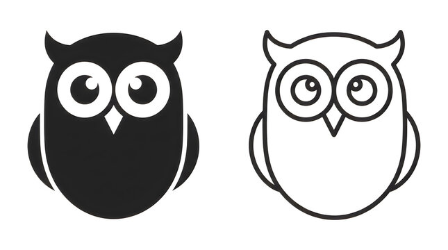 Black and white cute owl illustration pair