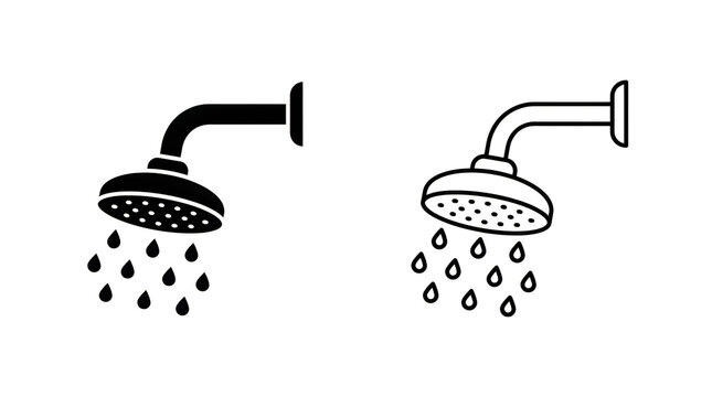 Two black shower heads with water droplets