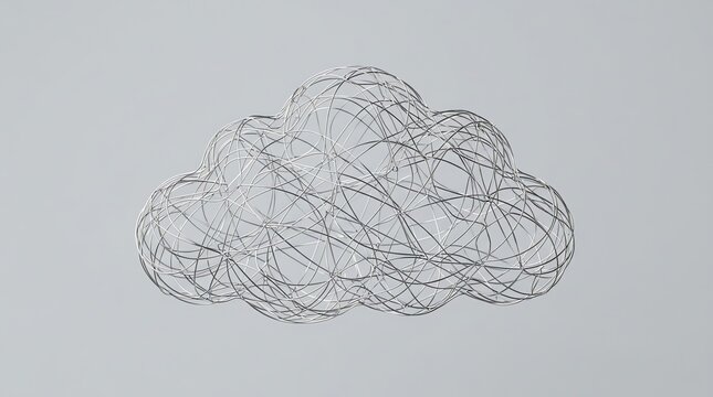 Abstract scribble drawing of a cloud made of chaotic tangled lines and circles on a light background representing confusion or thoughts