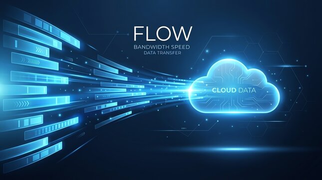 Data transfer and cloud computing conceptual illustration of fast network flow and digital information