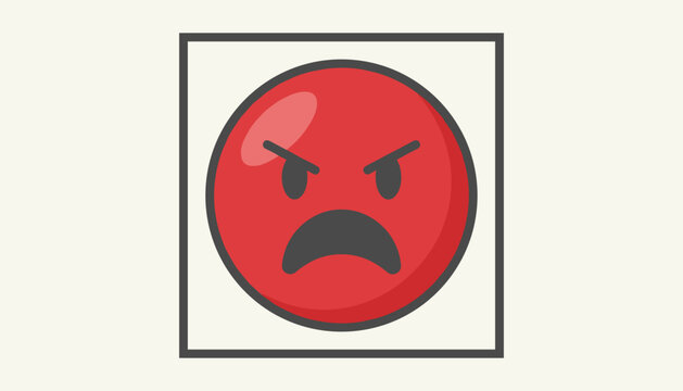 Angry red emoji face with a furious expression and knitted eyebrows inside a clean square frame.