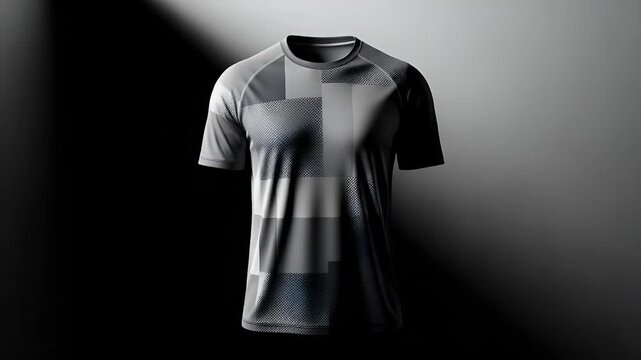 Modern monochromatic short sleeve shirt featuring a creative geometric patchwork pattern design displayed neatly for professional fashion retail marketing photography clothing textures