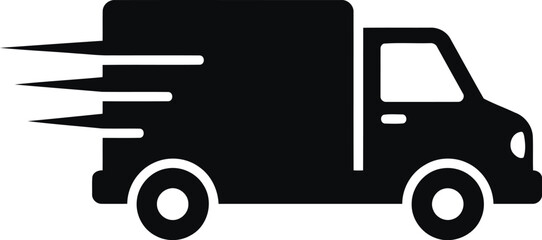 Fototapeta premium Black delivery truck icon with speed motion lines for fast shipping and logistics services