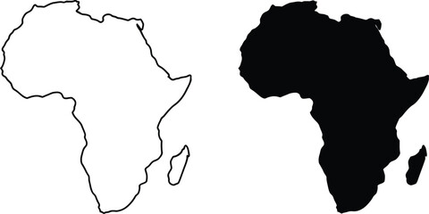 Black silhouette and outline map of africa continent isolated on a white background © Mst