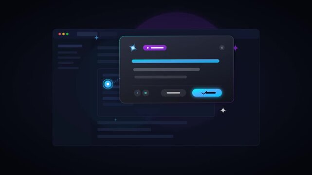 Modern digital interface popup window with glowing neon buttons and tactical elements in dark mode