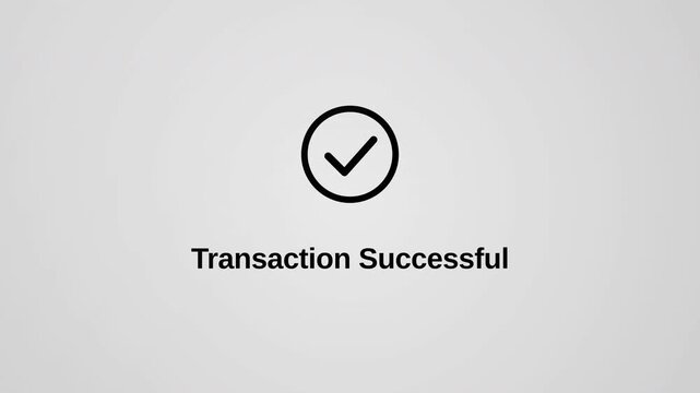 Transaction Successful digital notification screen with checkmark icon, online payment completed, modern minimal banking interface design.