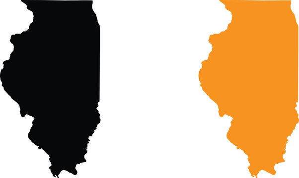 Black and orange silhouette map shapes of illinois state isolated on a white background