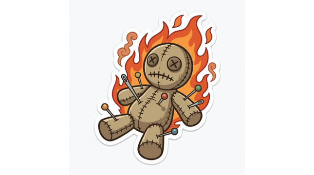 Voodoo Doll on Fire Sticker Design Concept