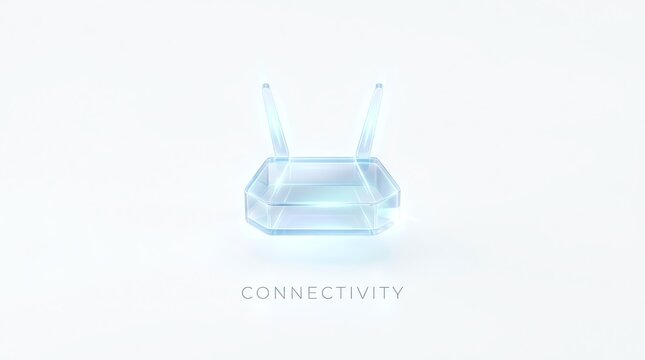 3D Rendered Blue Transparent Glass Wireless Router Icon Representing Global Internet Connectivity and Digital Networking