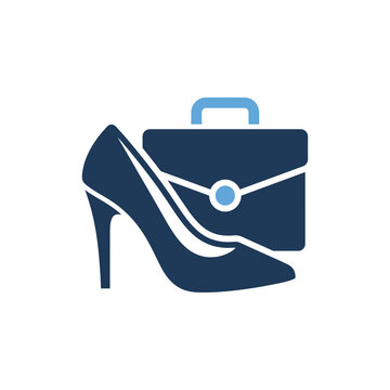 High heel shoe and briefcase icon representing professional career woman in office environment