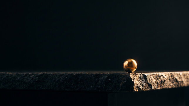 Golden sphere on dark stone edge