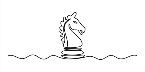 Continuous single line drawing of a chess knight horse piece for strategy concept © VANU