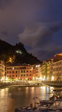 Vertical Time Lapse of the beautiful and scenic seaside village of Vernazza in Italy. One of the small towns that makes up Cinque Terre.
