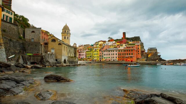 Time Lapse of the beautiful and scenic seaside village of Vernazza in Italy. One of the small towns that makes up Cinque Terre.