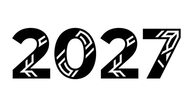 Modern graphic art displaying the year 2027, featuring decorative geometric patterns within its bold numeral design, symbolizing future concepts and upcoming events