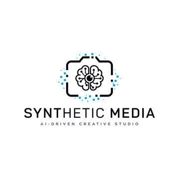 original symbol combining a camera or media frame with a digital brain and pixel elements...(2)