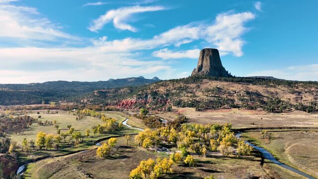 Aerial shot of the amazing Devils Tower National Monument in Wyoming.
