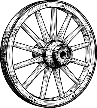 Vintage wooden wagon wheel drawing