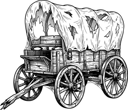 Old western covered wagon illustration