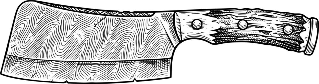 Vintage hand drawn butcher cleaver meat knife illustration