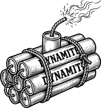 Black and white sketch illustration of a dynamite bomb