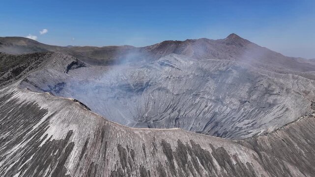 Aerial shot of the active valcano Mount Bromo in Indonesia.