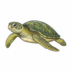Fototapeta premium Green Sea Turtle Vector Illustration Isolated on White Background. 