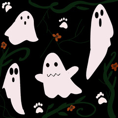 Fototapeta premium halloween seamless pattern with ghosts