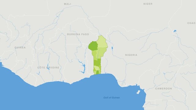 Benin political map zoom animation over Western Africa 4K