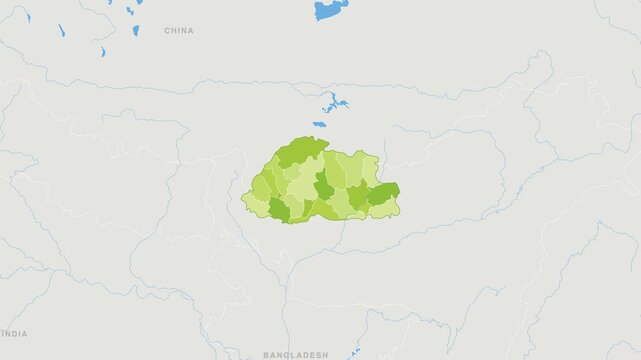 Bhutan political map zoom animation over Southern Asia 4K
