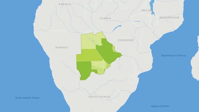 Botswana political map zoom animation over Southern Africa 4K