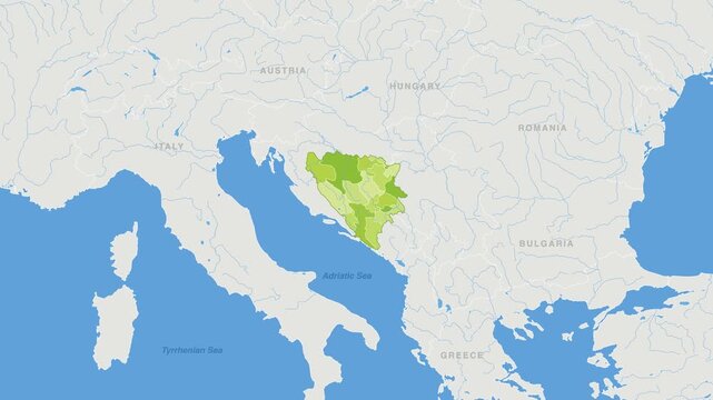 Bosnia and Herzegovina political map zoom animation