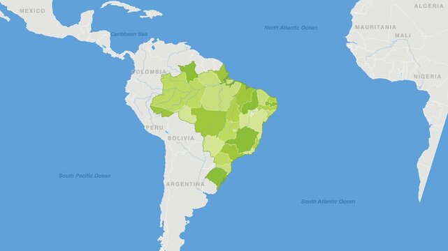 Brazil political map zoom animation over South America 4K