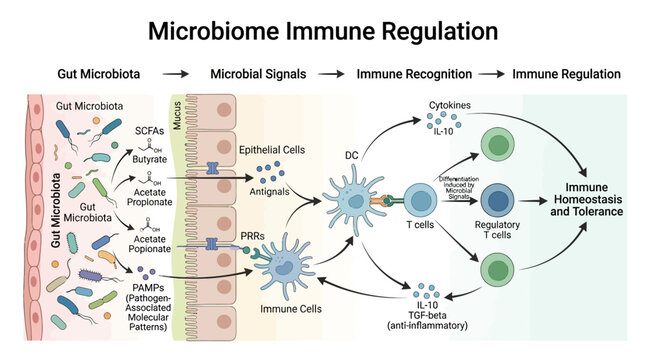 Gut Microbiome Immune Regulation Pathway and Microbial Signaling