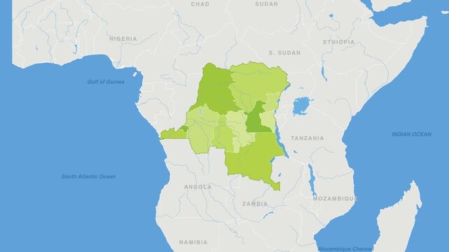 Democratic Republic of the Congo Map 4K Zoom Animation &ndash; Geographic Location and Country Highlight