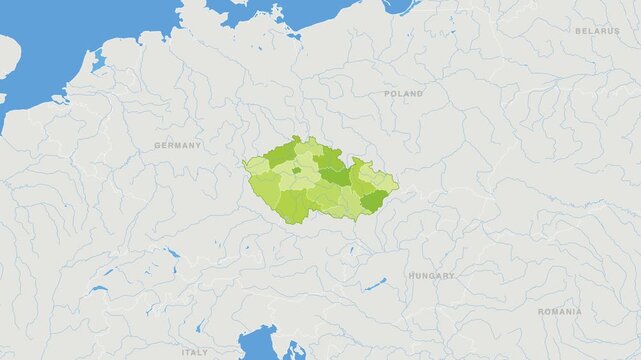 Czechia political map zoom animation over Eastern Europe 4K