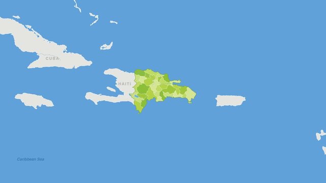 Dominican Republic political map zoom animation over Caribbean 4K