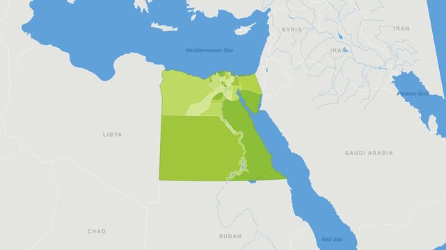 Egypt political map zoom animation over Northern Africa 4K