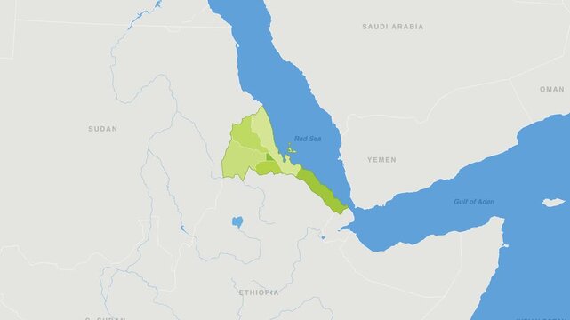 Eritrea political map zoom animation over Eastern Africa 4K